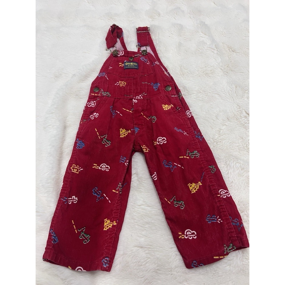 Vintage Oshkosh B'Gosh Overalls Red Care Boats at Work Size 3tConstruction
